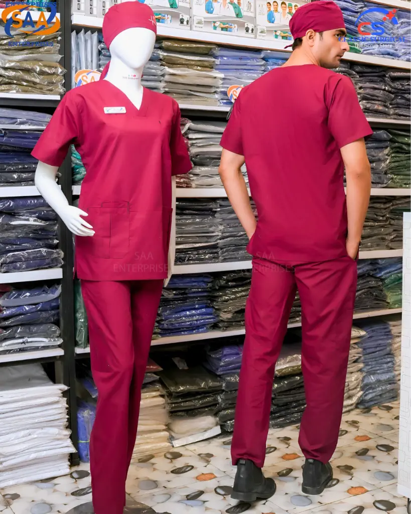 SAA Palm Unisex Scrub maroon color.webp
