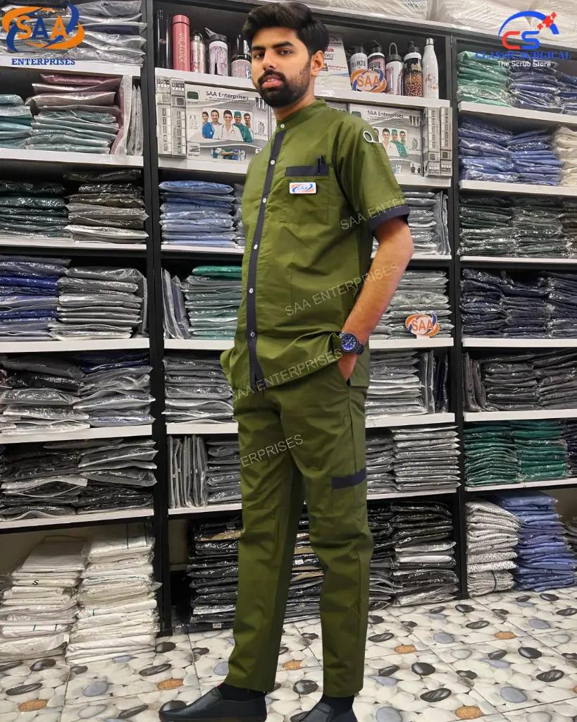 hospital staff uniform for men olive green.webp