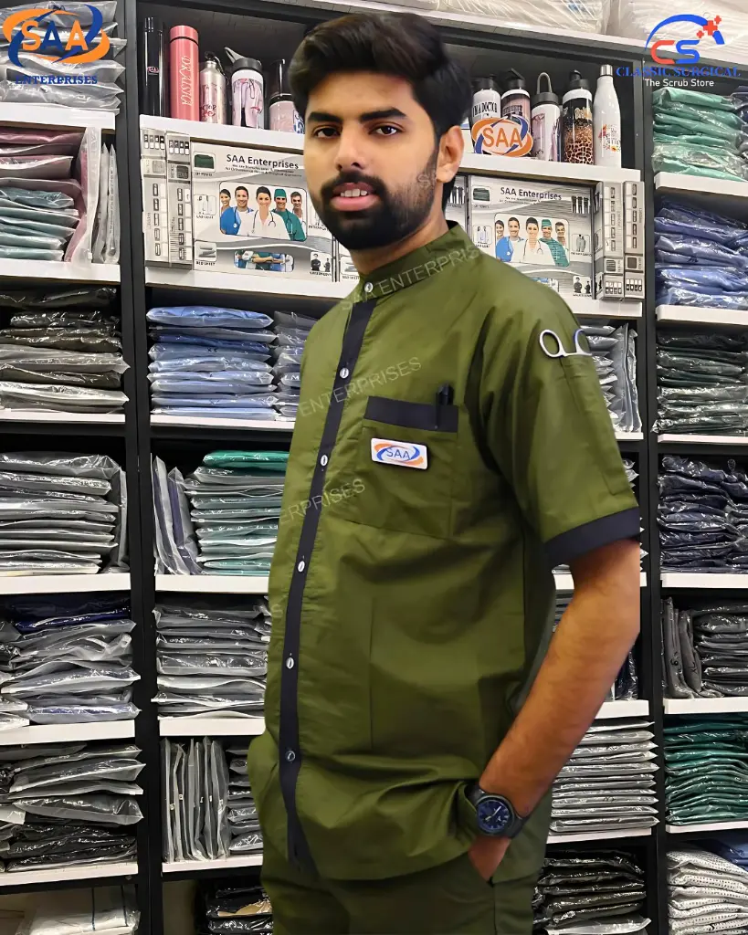 hospital staff uniform for men olive green 1.webp